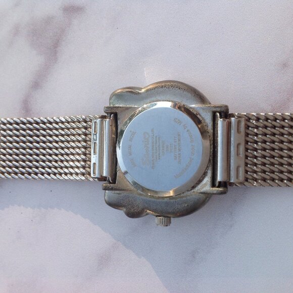 Hello Kitty Sanrio Wrist Watch Big Pink Bow Yellow Nose Silver Mesh Band - Picture 9 of 14